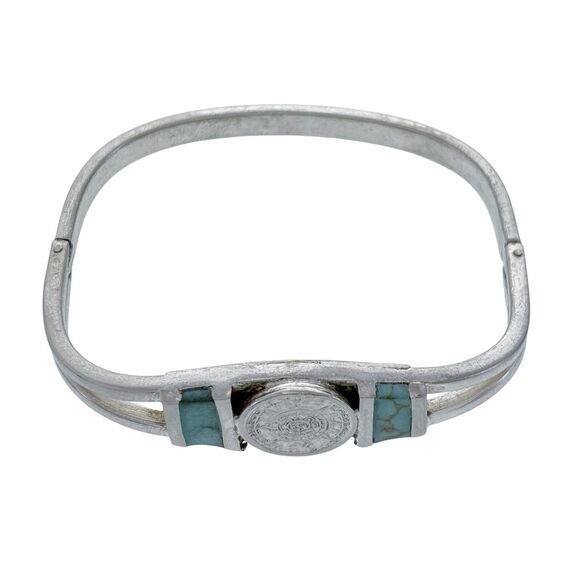 Vintage Sterling Silver 925 Aztec Calendar Magnesite Inlay Bracelet 6.5" - Picture 2 of 7